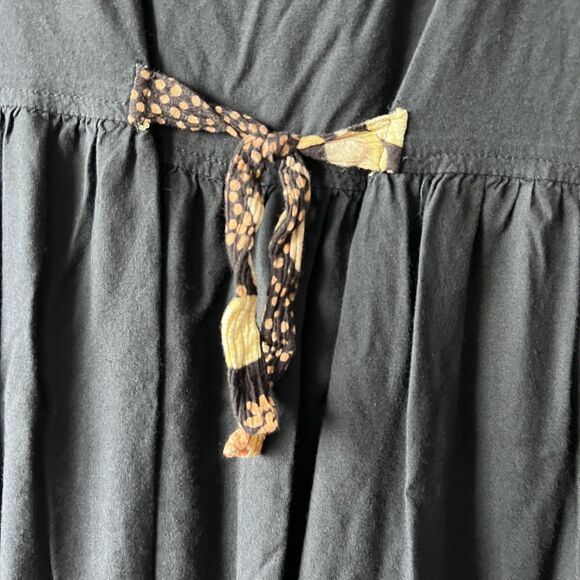 VINTAGE Sun Babies Hawaii Dress Womens Small Black Floral Patchwork Midi 90s - Picture 7 of 13